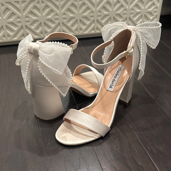 Charles & Keith Shoes - Charles & Keith Ivory Heels with Bow - Bride, Wedding, Shower, Engagement